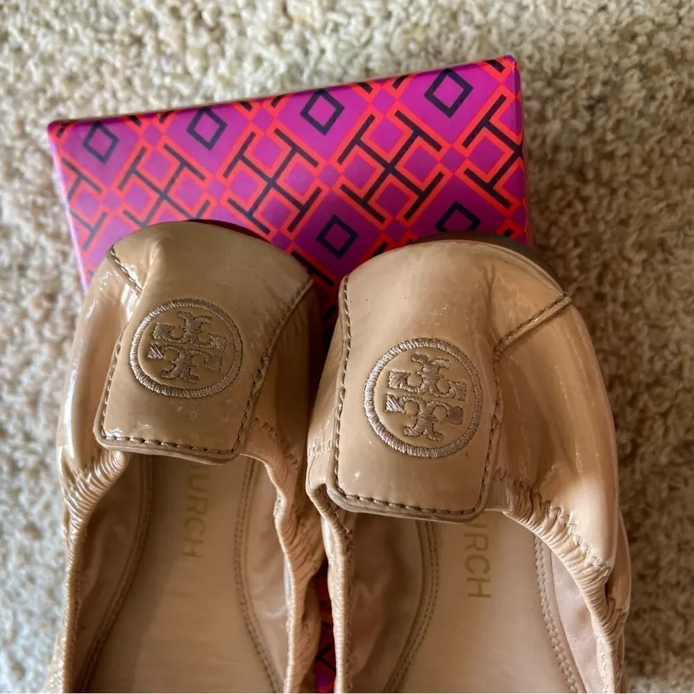 Tory Burch Eddie Leather Goan Sand Cream Tan Ballet Flat Size 7.5